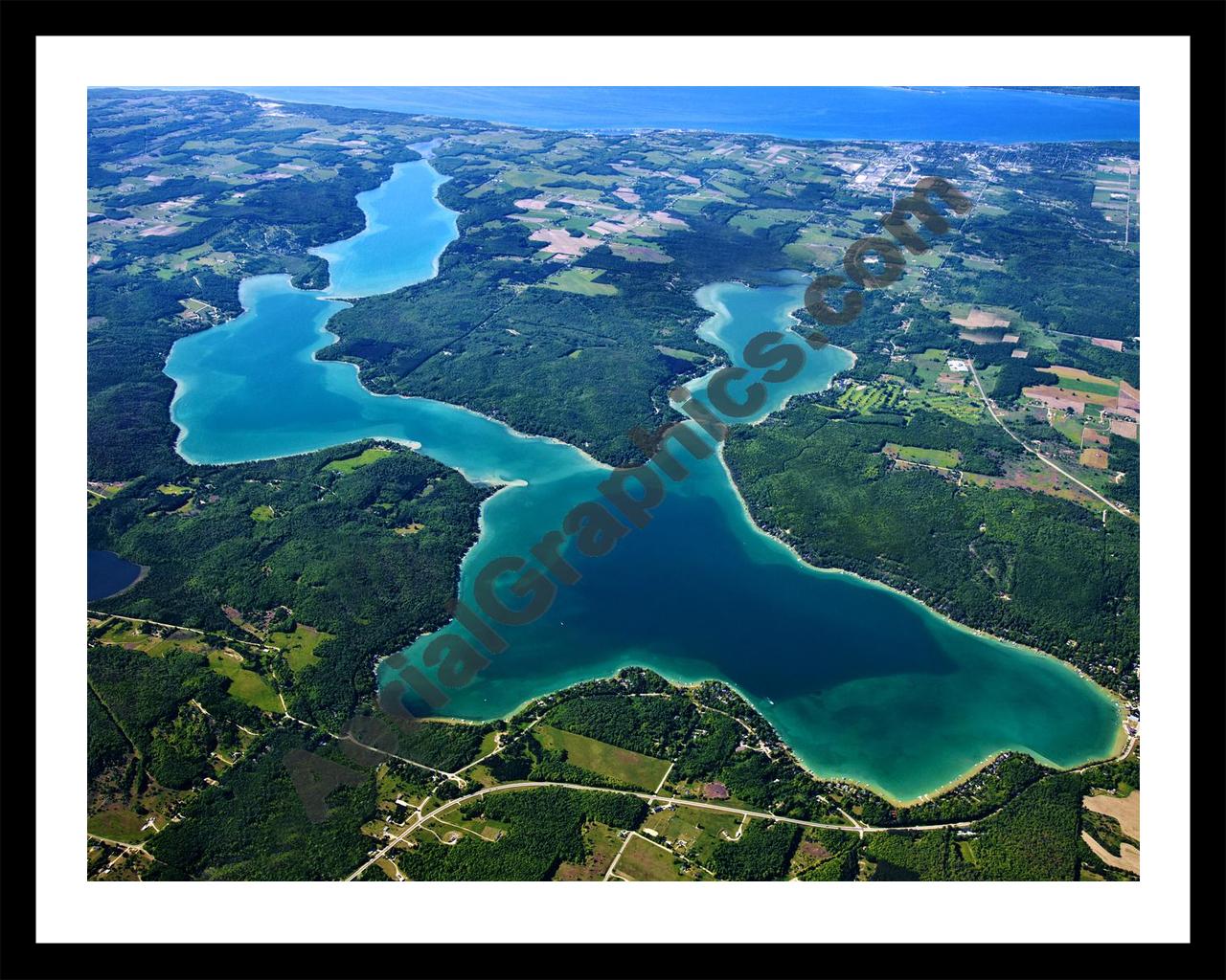 Aerial image of [5566] Walloon Lake in Charlevoix, MI with Black Metal frame