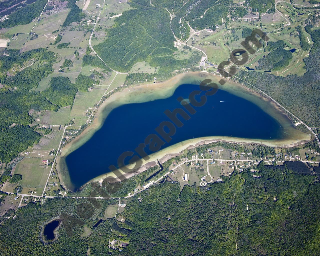 Aerial image of [5567] Deer Lake in Charlevoix, MI with Canvas Wrap frame