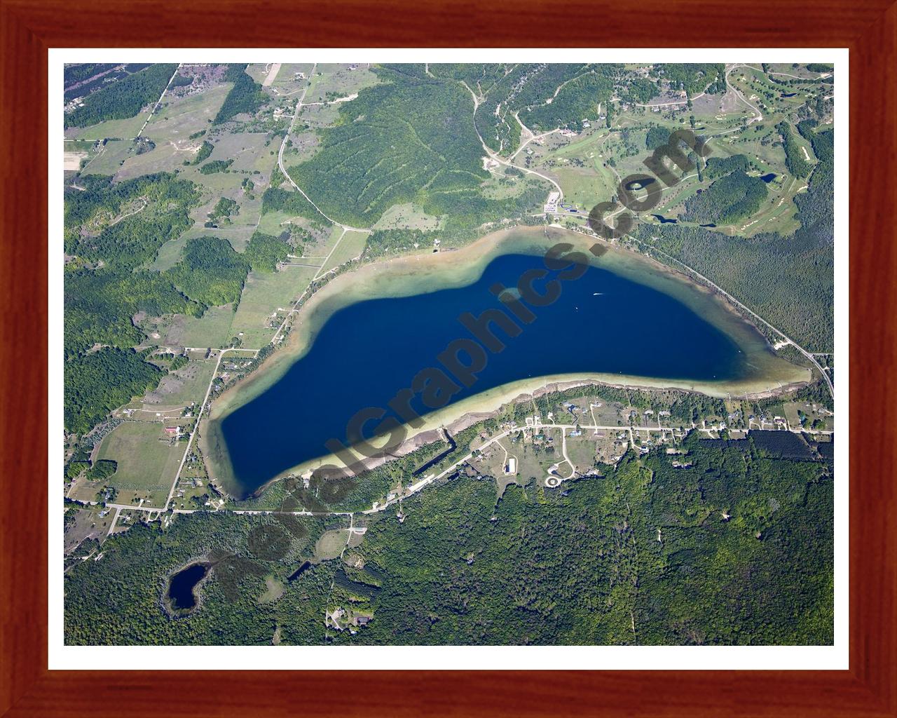 Aerial image of [5567] Deer Lake in Charlevoix, MI with Cherry Wood frame