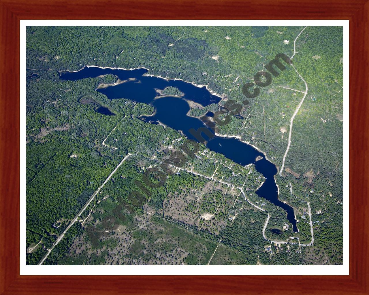 Aerial image of [5568] Lake Manuka in Otsego, MI with Cherry Wood frame