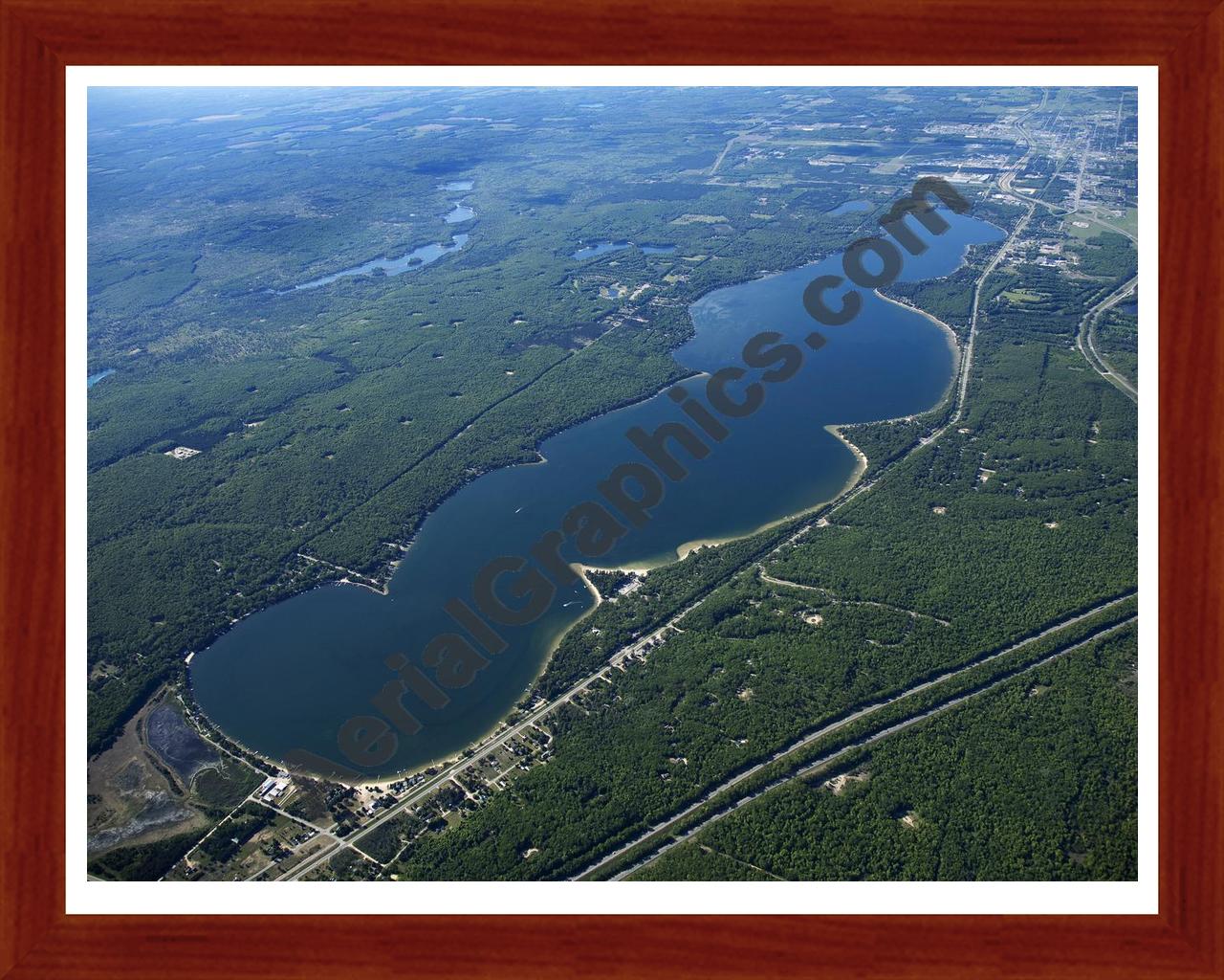 Aerial image of [5569] Otsego Lake in Otsego, MI with Cherry Wood frame