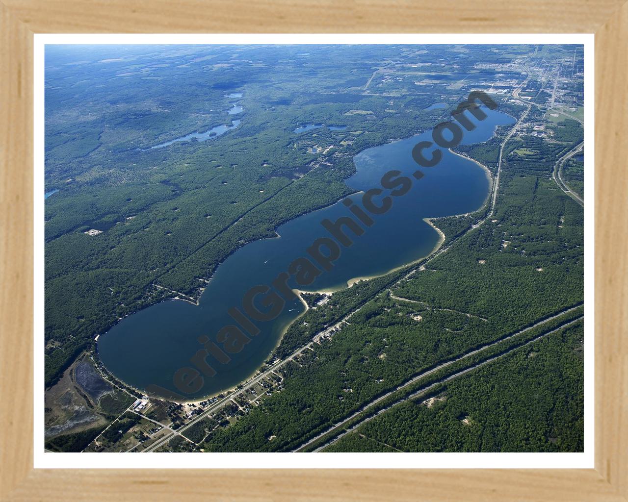 Aerial image of [5569] Otsego Lake in Otsego, MI with Natural Wood frame