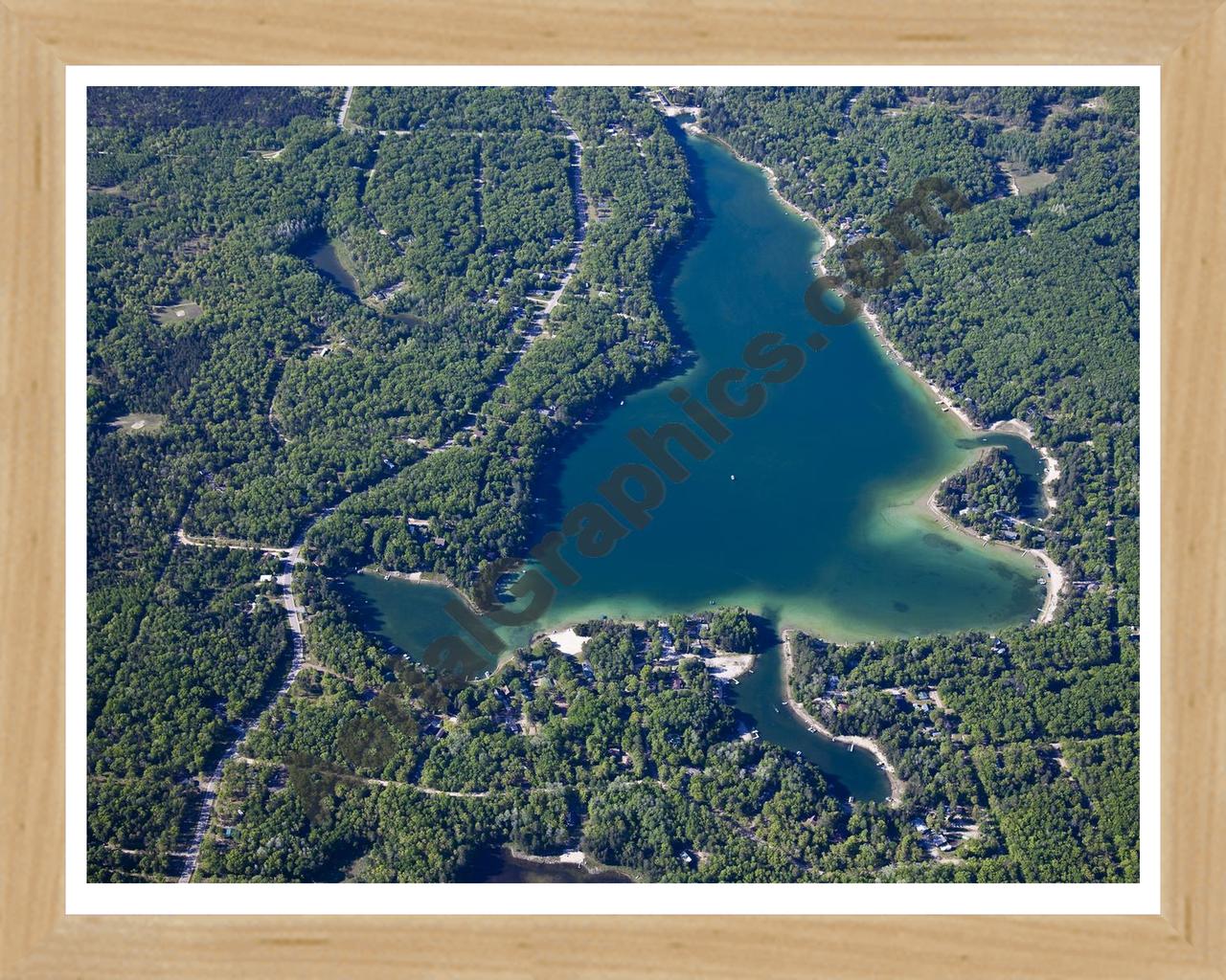 Aerial image of [5571] Little Bear Lake in Otsego, MI with Natural Wood frame