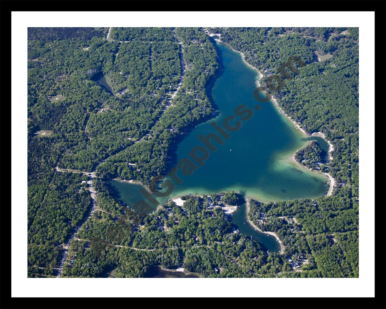 Aerial image of [5571] Little Bear Lake in Otsego, MI with Black Metal frame