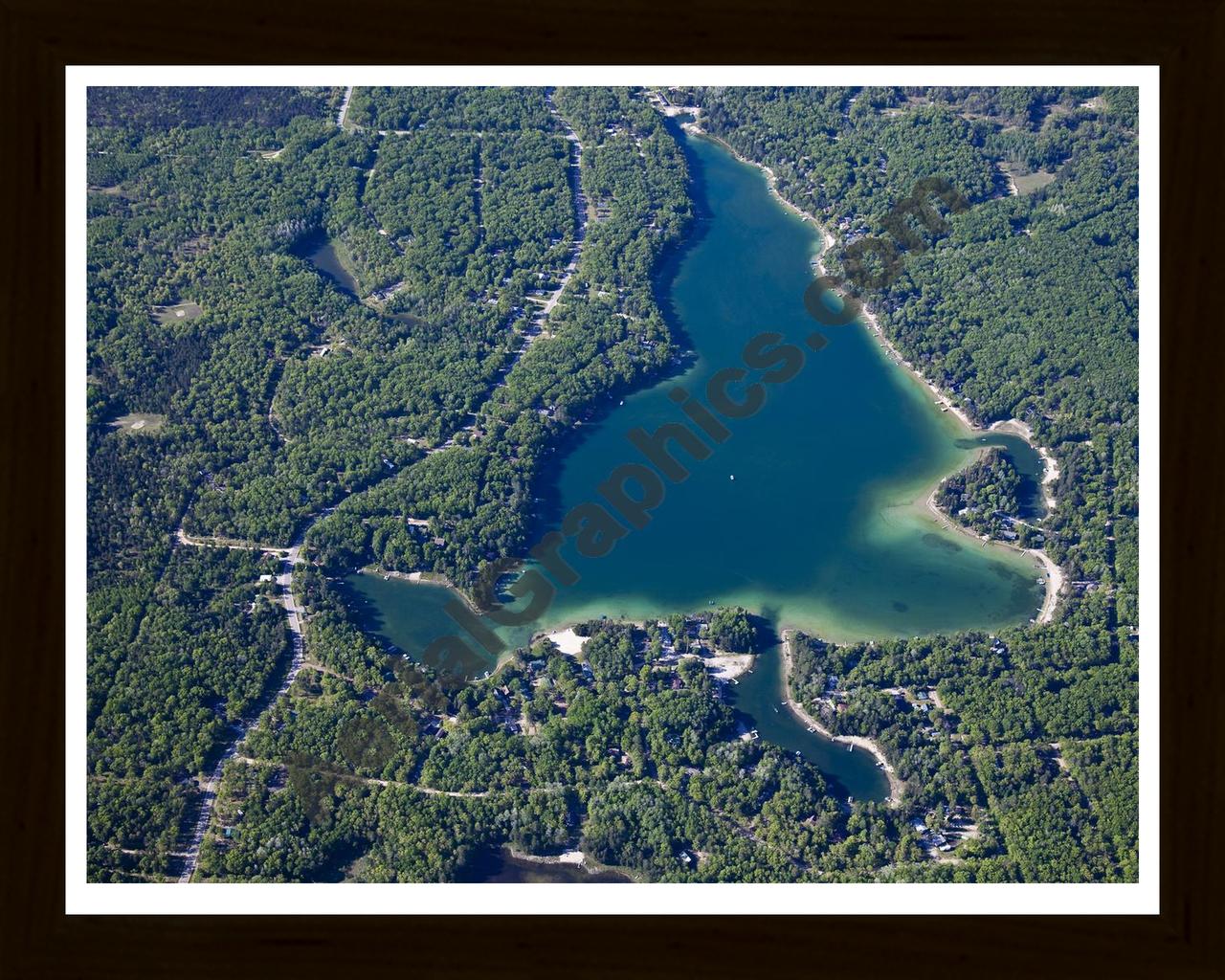 Aerial image of [5571] Little Bear Lake in Otsego, MI with Black Wood frame