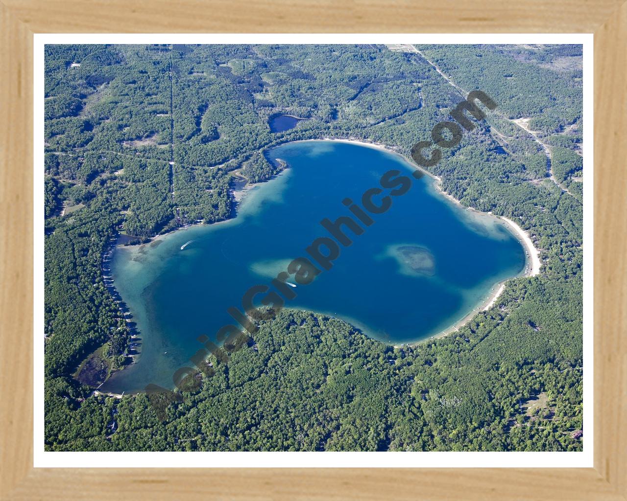 Aerial image of [5572] Big Bear Lake in Otsego, MI with Natural Wood frame