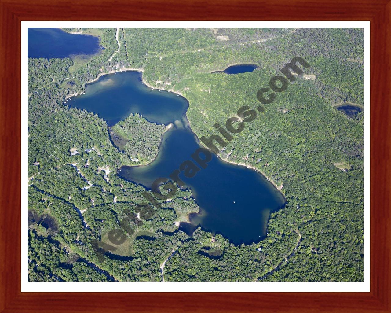 Aerial image of [5576] Little Wolf Lake in Montmorency, MI with Cherry Wood frame