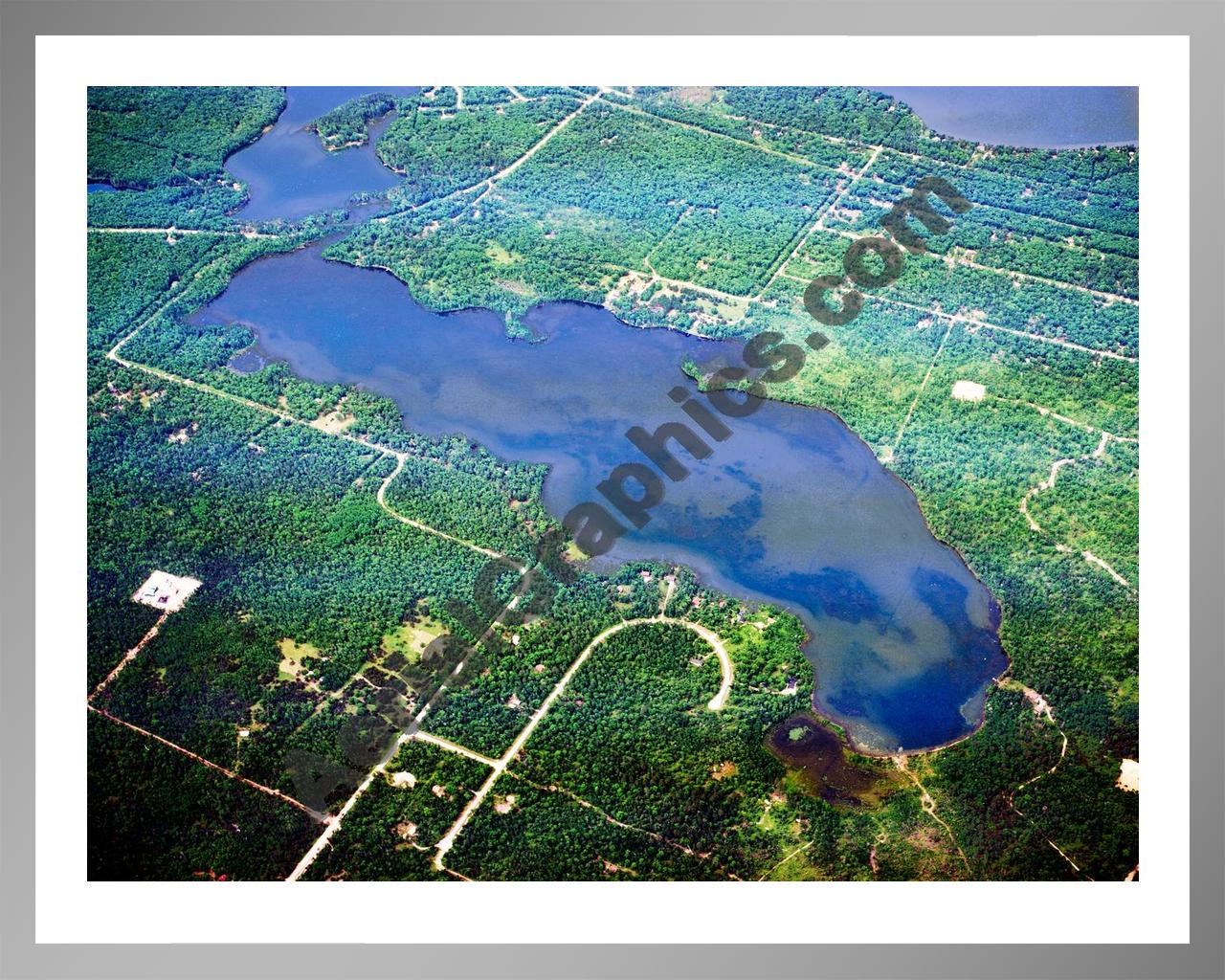 Aerial image of [5577] Lake Big Wolf in Montmorency, MI with Silver Metal frame