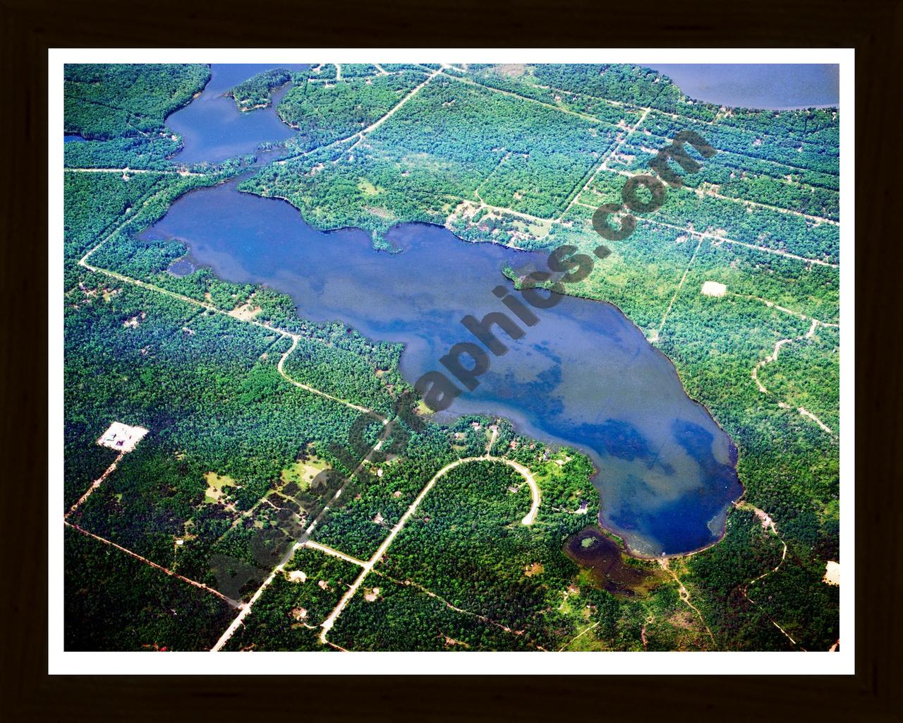 Aerial image of [5577] Lake Big Wolf in Montmorency, MI with Black Wood frame