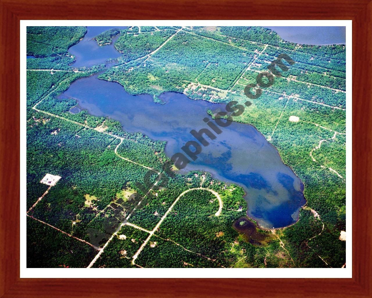 Aerial image of [5577] Lake Big Wolf in Montmorency, MI with Cherry Wood frame