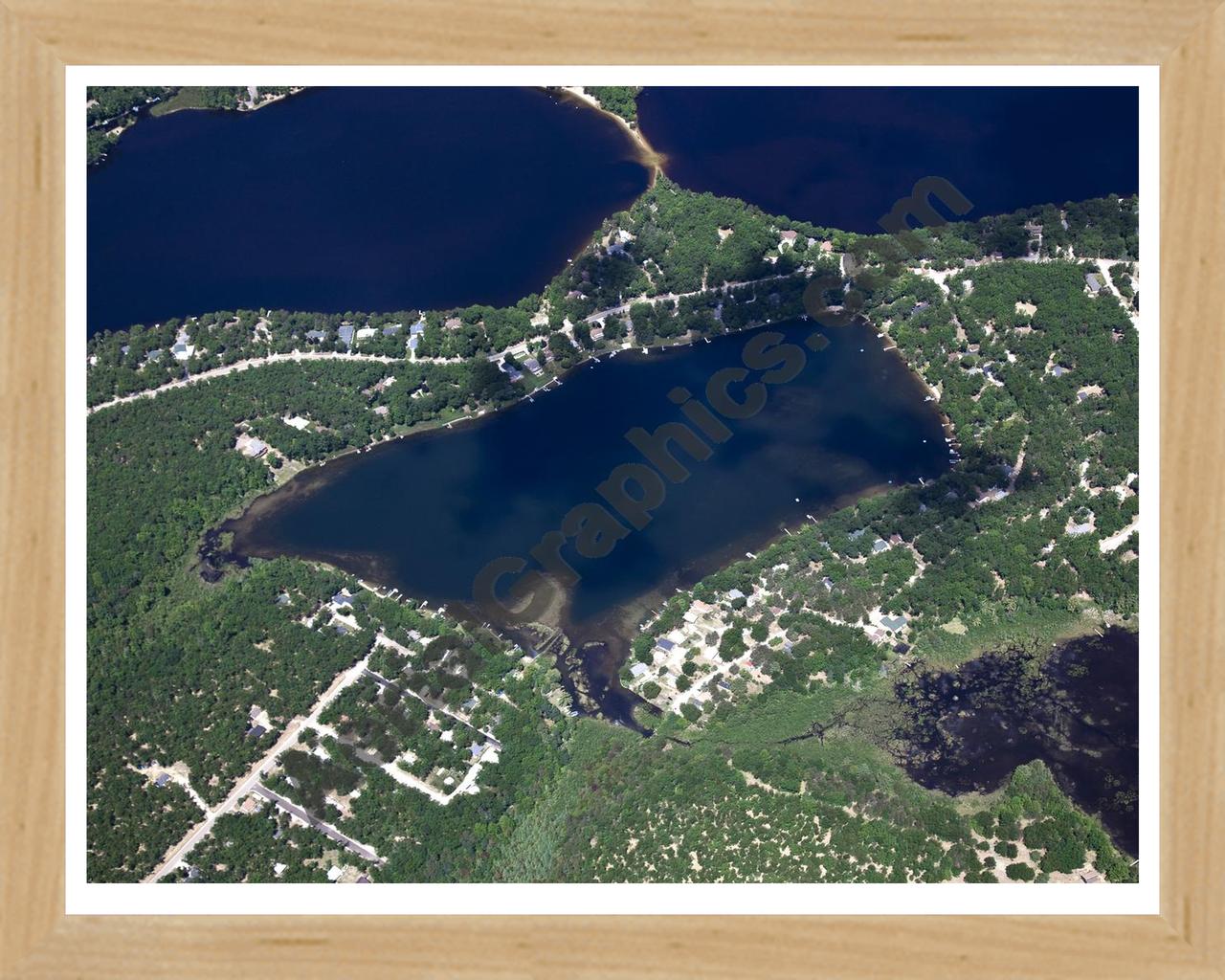 Aerial image of [5579] Bass Lake in Iosco , MI with Natural Wood frame