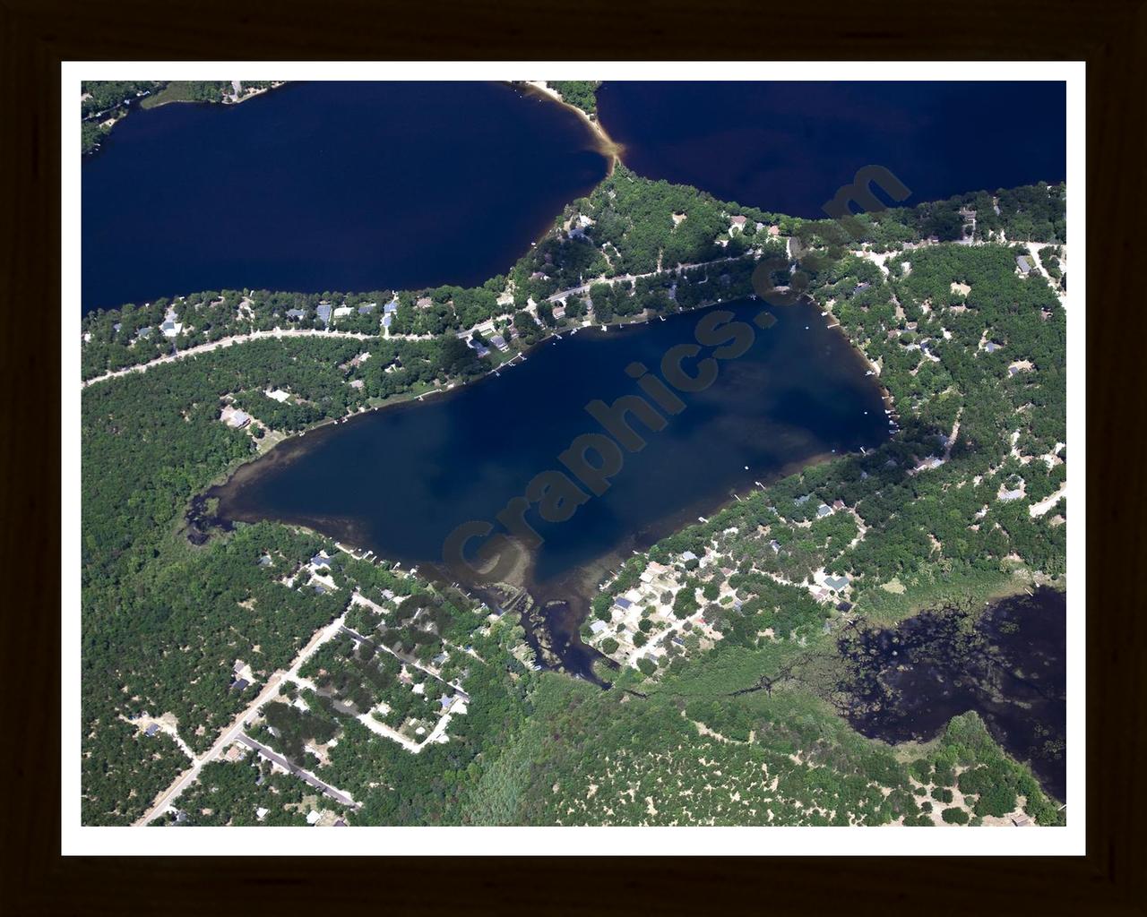 Aerial image of [5579] Bass Lake in Iosco , MI with Black Wood frame