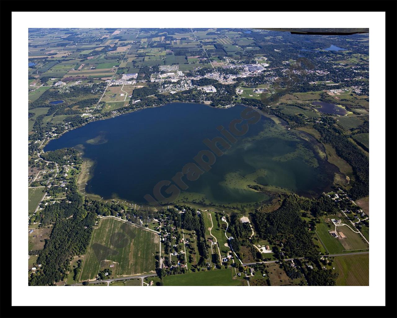 Aerial image of [5580] Fremont Lake in Newaygo, MI with Black Metal frame