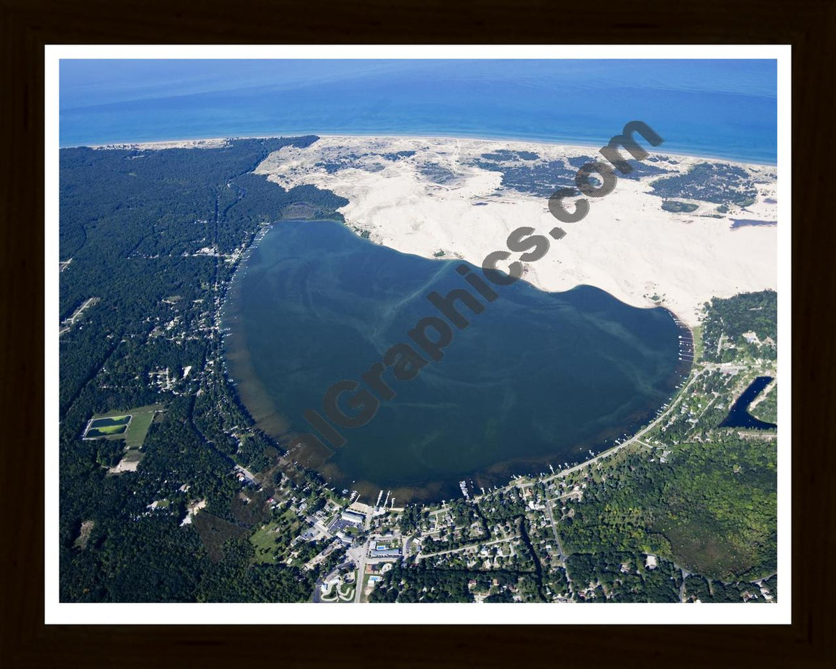 Aerial image of [5582] Silver Lake in Oceana, MI with Black Wood frame