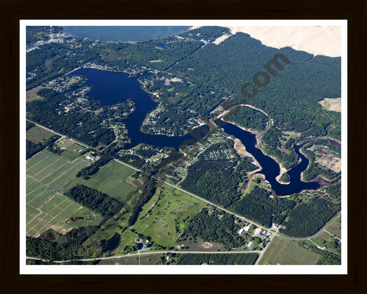 Aerial image of [5583] Upper Silver Lake in Oceana, MI with Black Wood frame