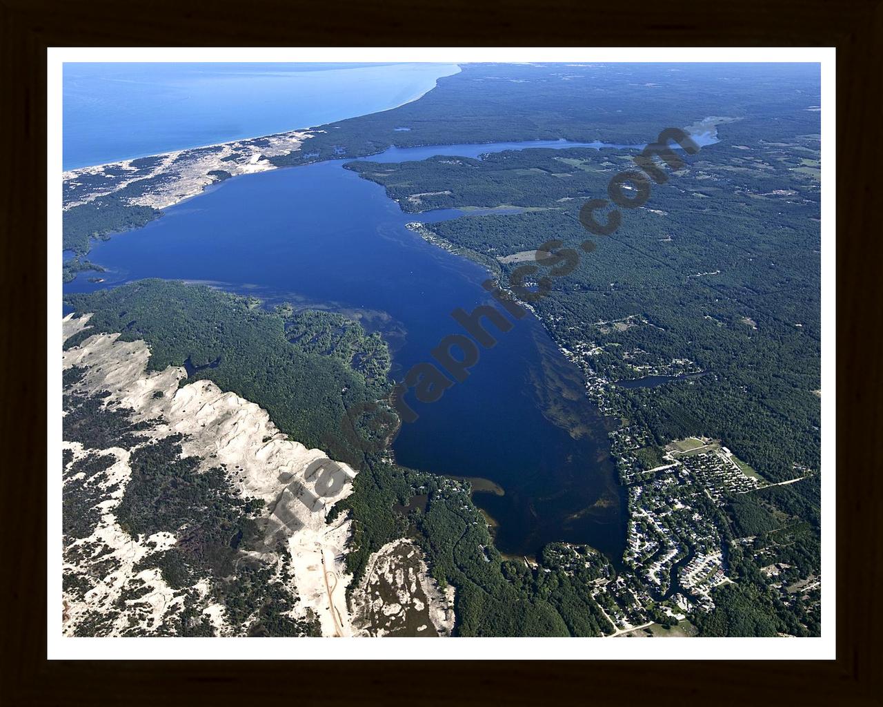 Aerial image of [5586] Hamlin Lake, Looking North in Mason, MI with Black Wood frame