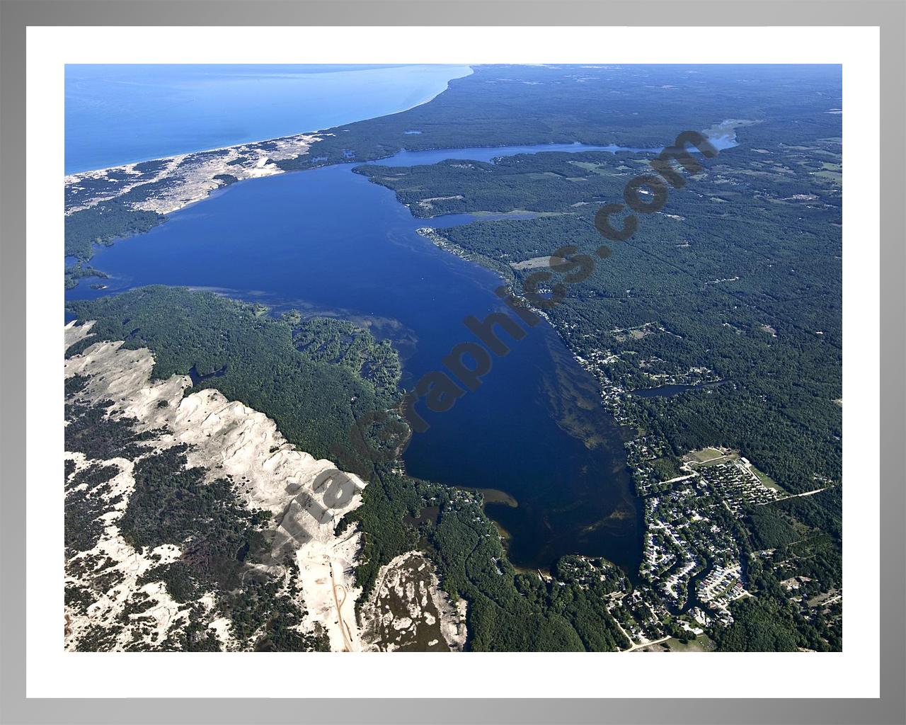 Aerial image of [5586] Hamlin Lake, Looking North in Mason, MI with Silver Metal frame