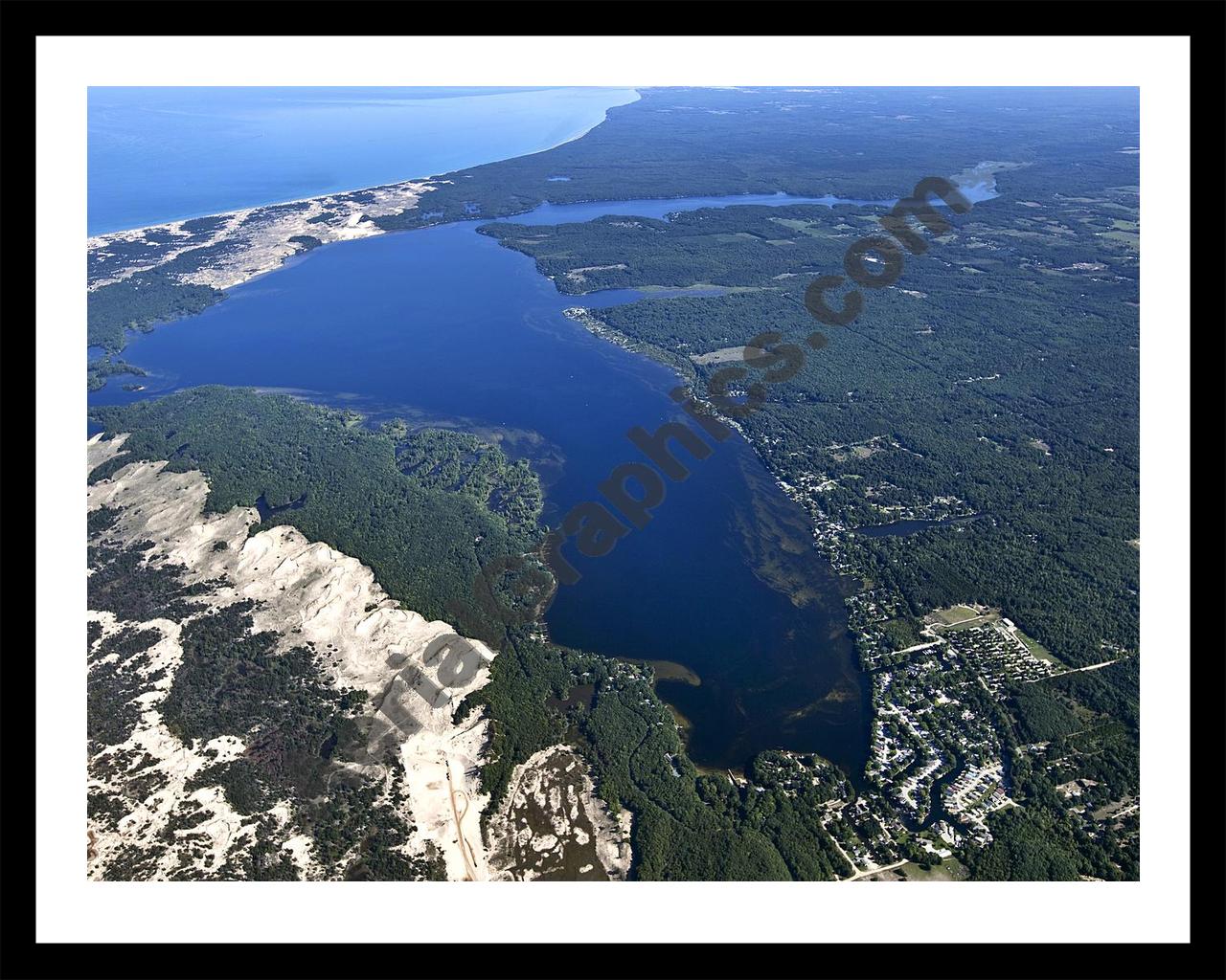 Aerial image of [5586] Hamlin Lake, Looking North in Mason, MI with Black Metal frame