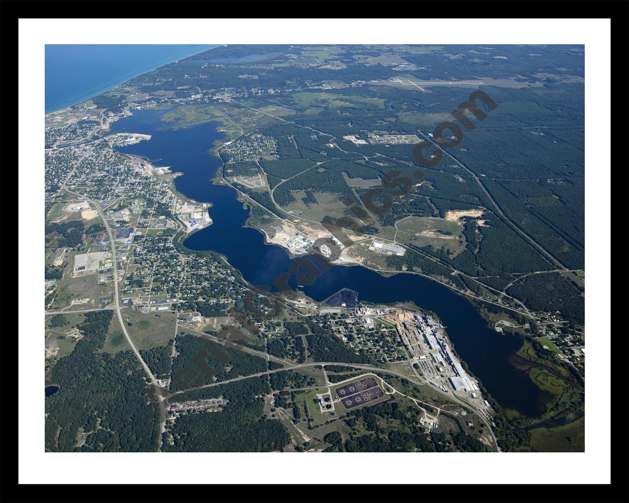 Aerial image of [5588] Manistee Lake in Manistee, MI with Black Metal frame