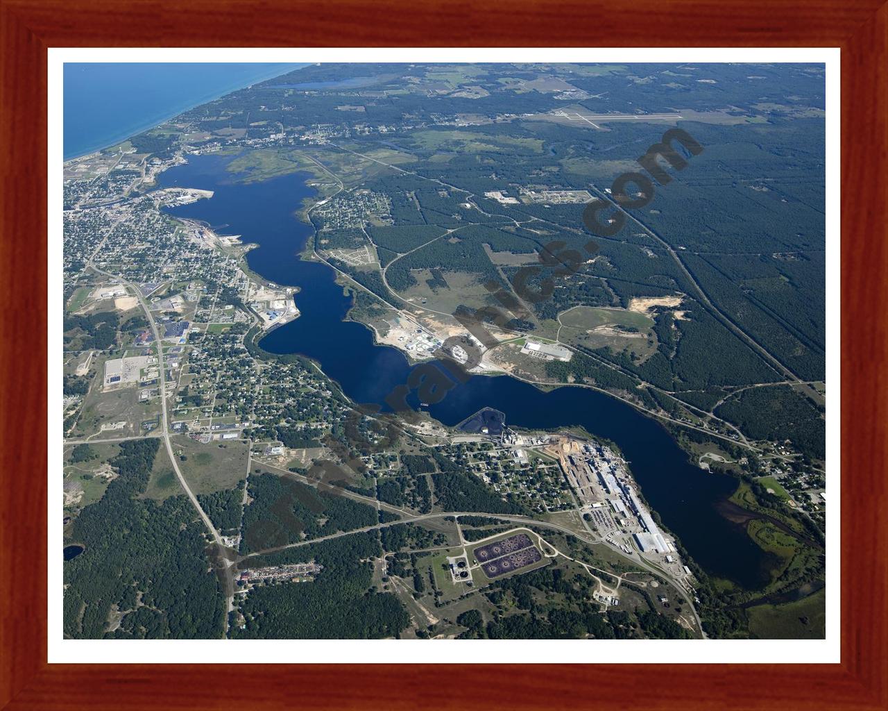 Aerial image of [5588] Manistee Lake in Manistee, MI with Cherry Wood frame