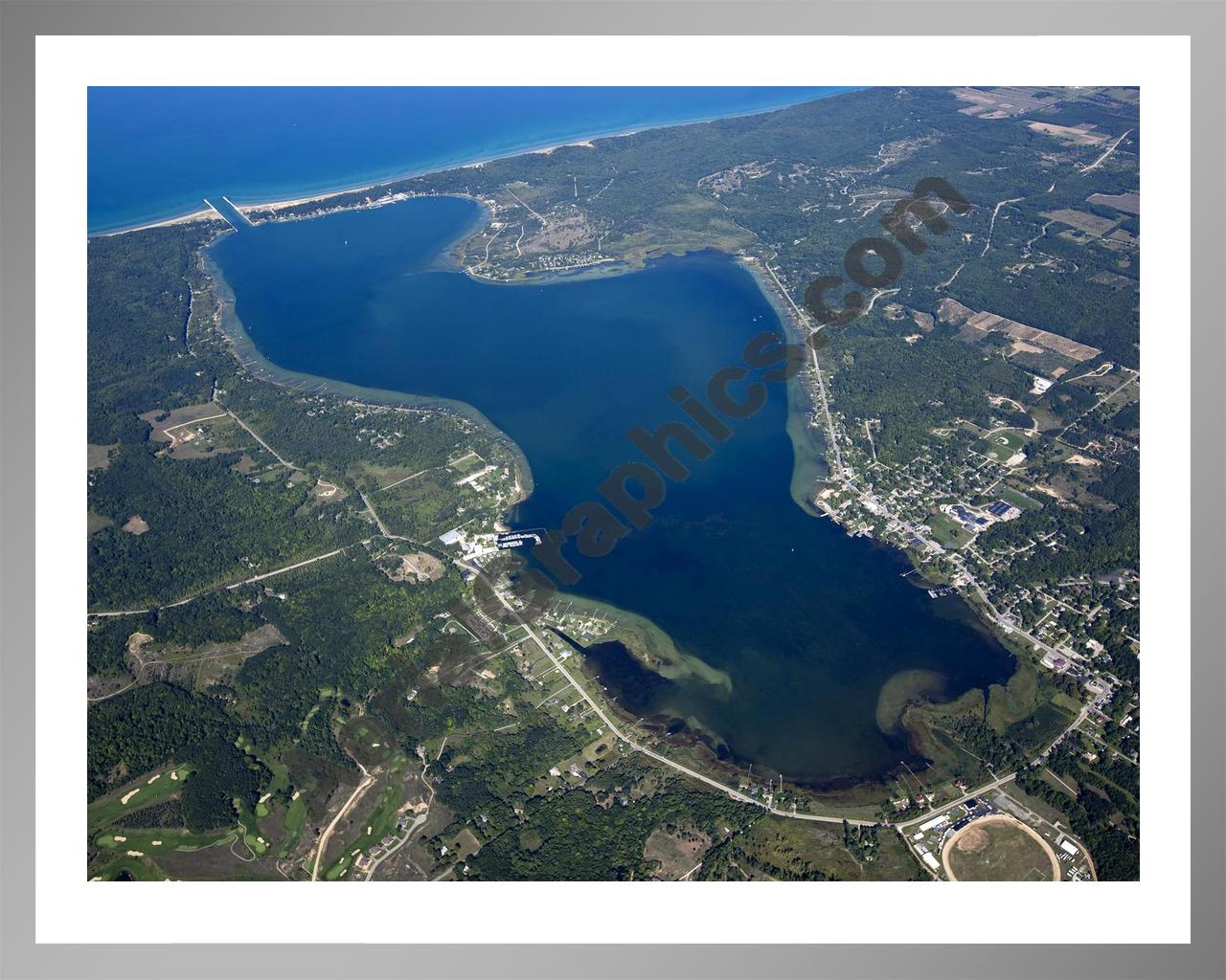 Aerial image of [5590] Portage Lake in Manistee, MI with Silver Metal frame