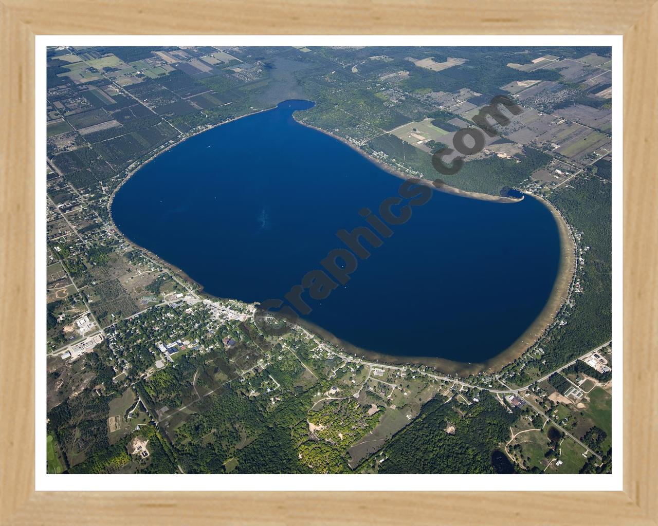 Aerial image of [5591] Bear Lake in Manistee, MI with Natural Wood frame