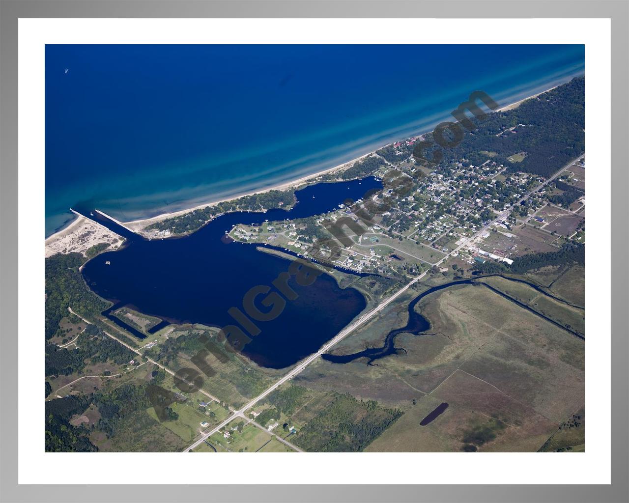 Aerial image of [5592] Arcadia Lake in Manistee, MI with Silver Metal frame