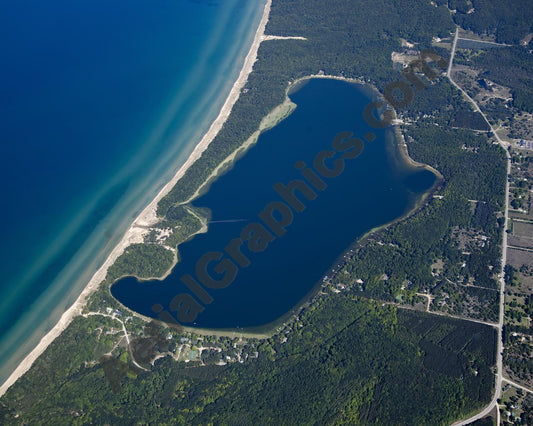 Aerial image of [5593] Lower Herring Lake in Benzie, MI with No frame