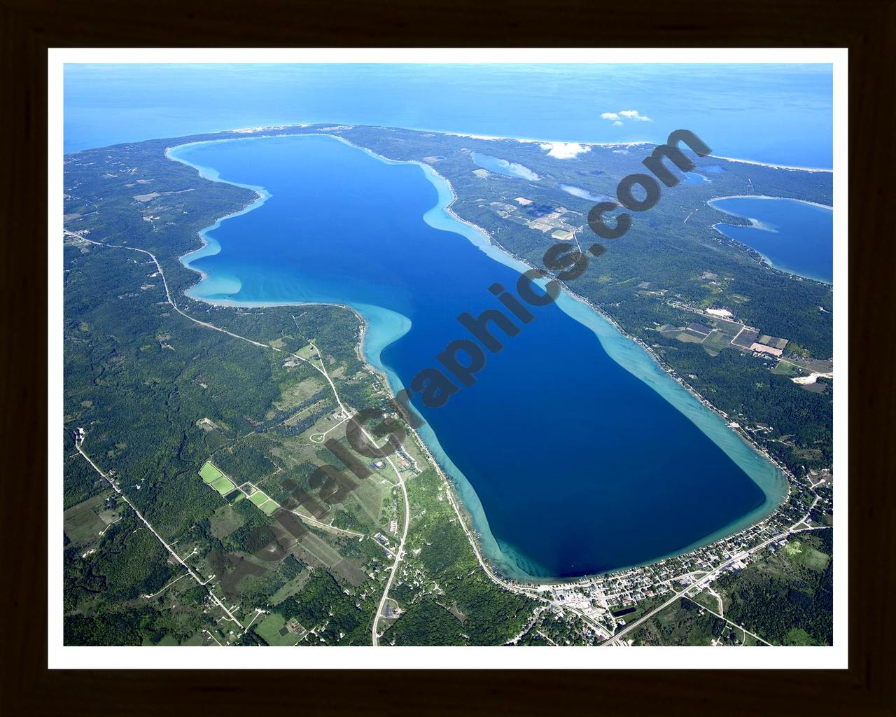 Aerial image of [5595] Crystal Lake in Benzie, MI with Black Wood frame