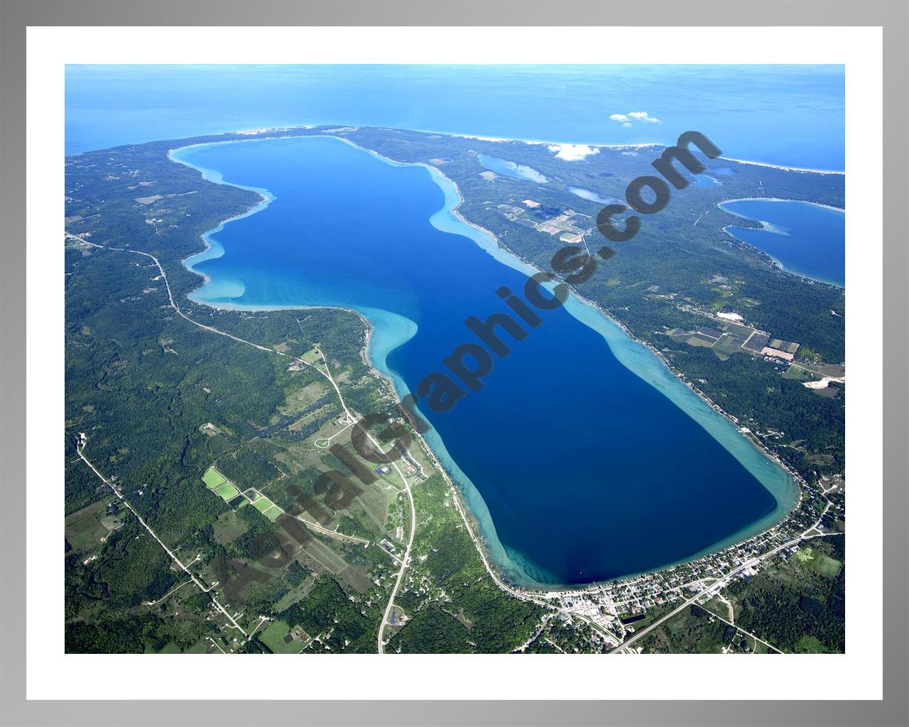 Aerial image of [5595] Crystal Lake in Benzie, MI with Silver Metal frame