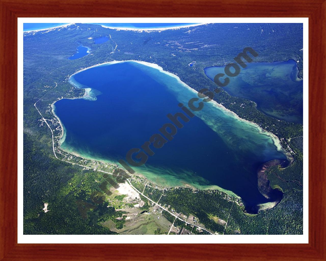 Aerial image of [5596] Platte Lake in Benzie, MI with Cherry Wood frame