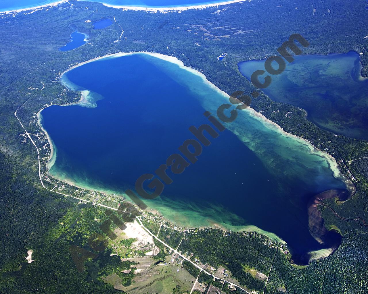 Aerial image of [5596] Platte Lake in Benzie, MI with Canvas Wrap frame