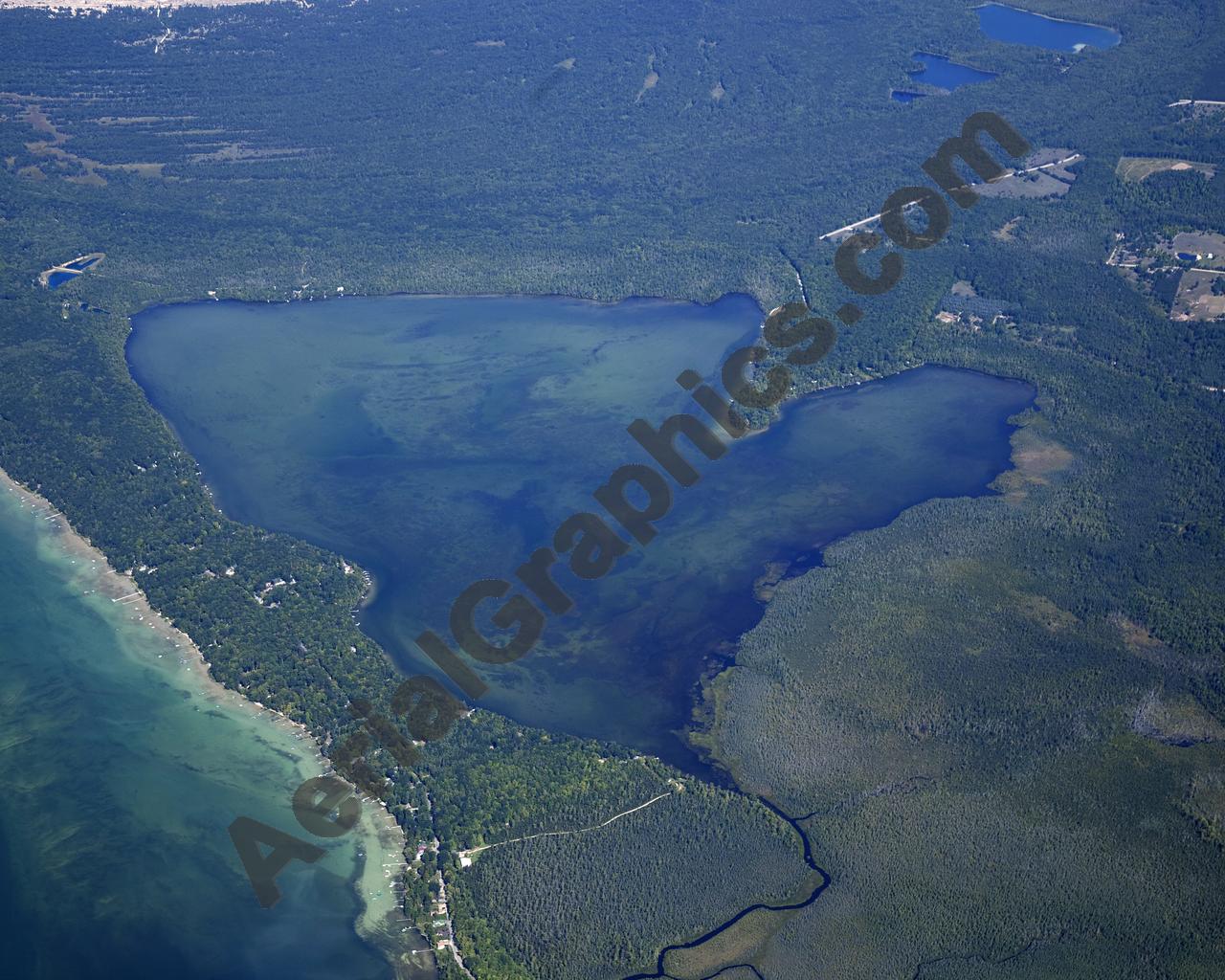 Aerial image of [5597] Little Platte Lake in Benzie, MI with Canvas Wrap frame