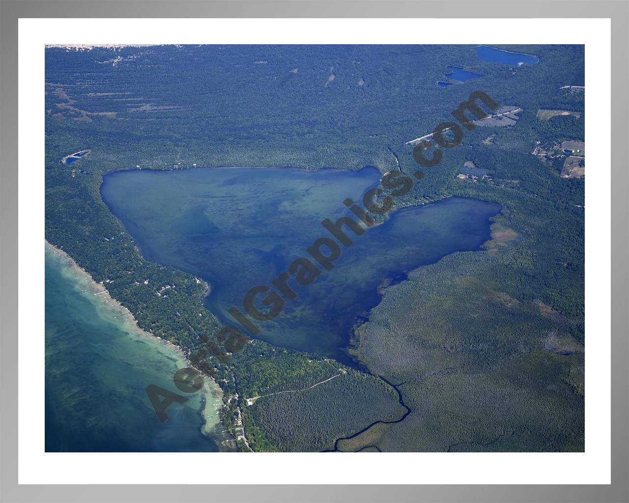 Aerial image of [5597] Little Platte Lake in Benzie, MI with Silver Metal frame