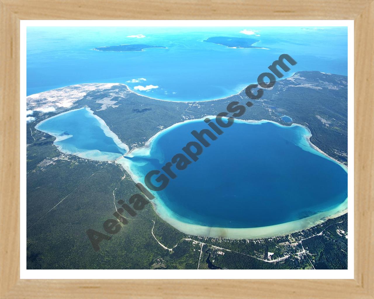 Aerial image of [5598] Glen Lakes, Big & Little in Leelanau, MI with Natural Wood frame