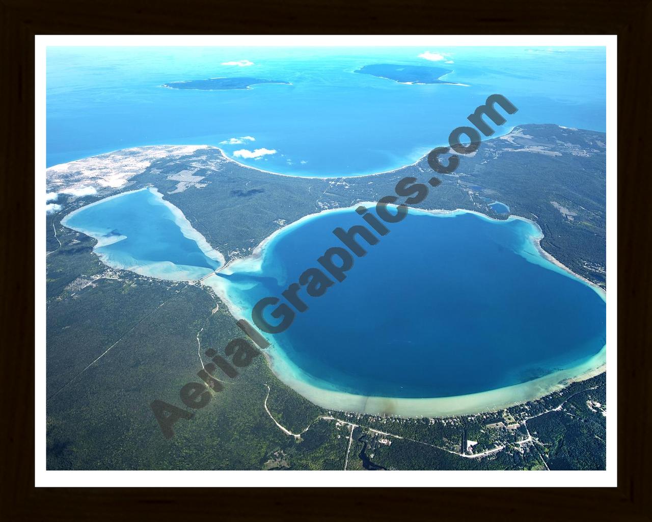 Aerial image of [5598] Glen Lakes, Big & Little in Leelanau, MI with Black Wood frame