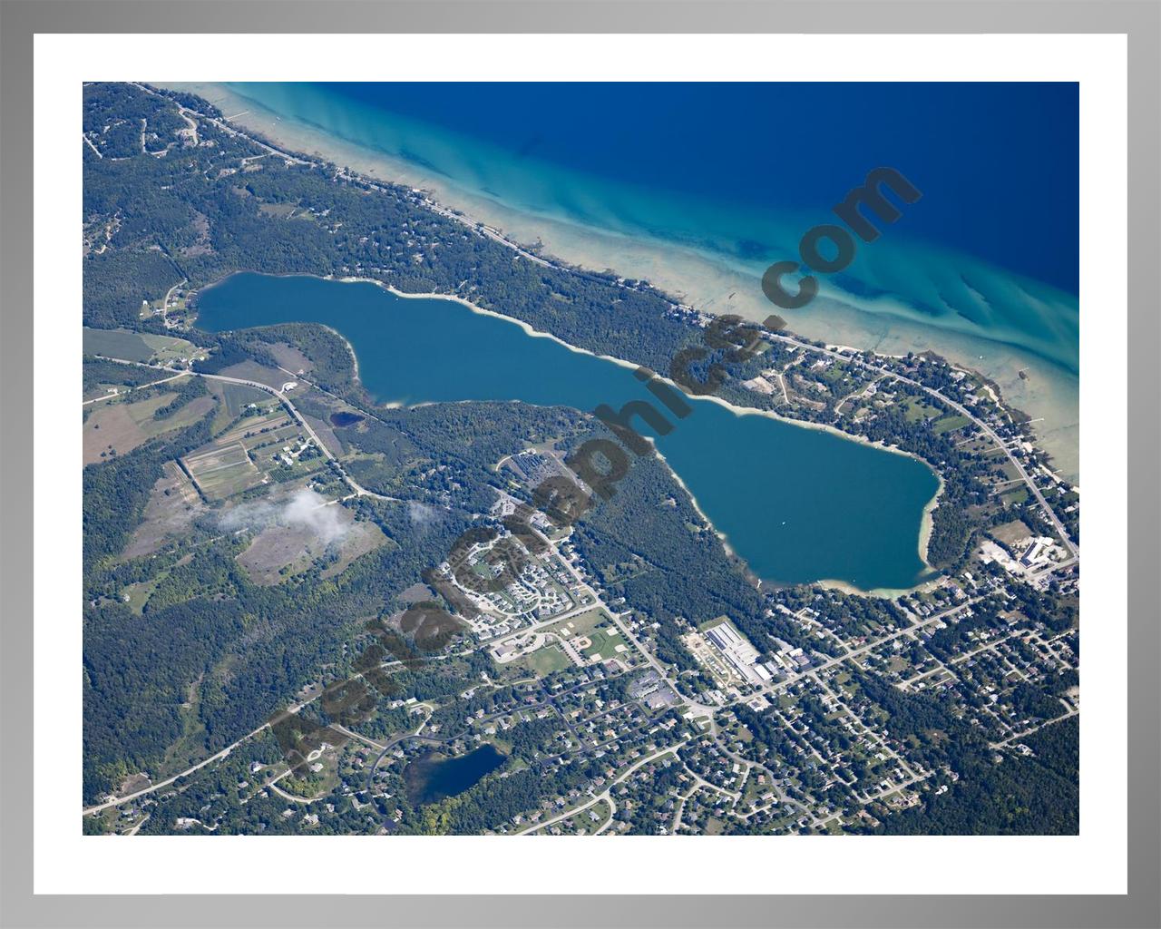 Aerial image of [5599] Cedar Lake in Leelanau, MI with Silver Metal frame