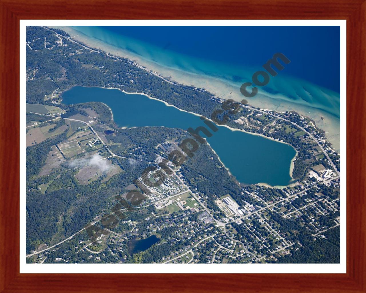 Aerial image of [5599] Cedar Lake in Leelanau, MI with Cherry Wood frame