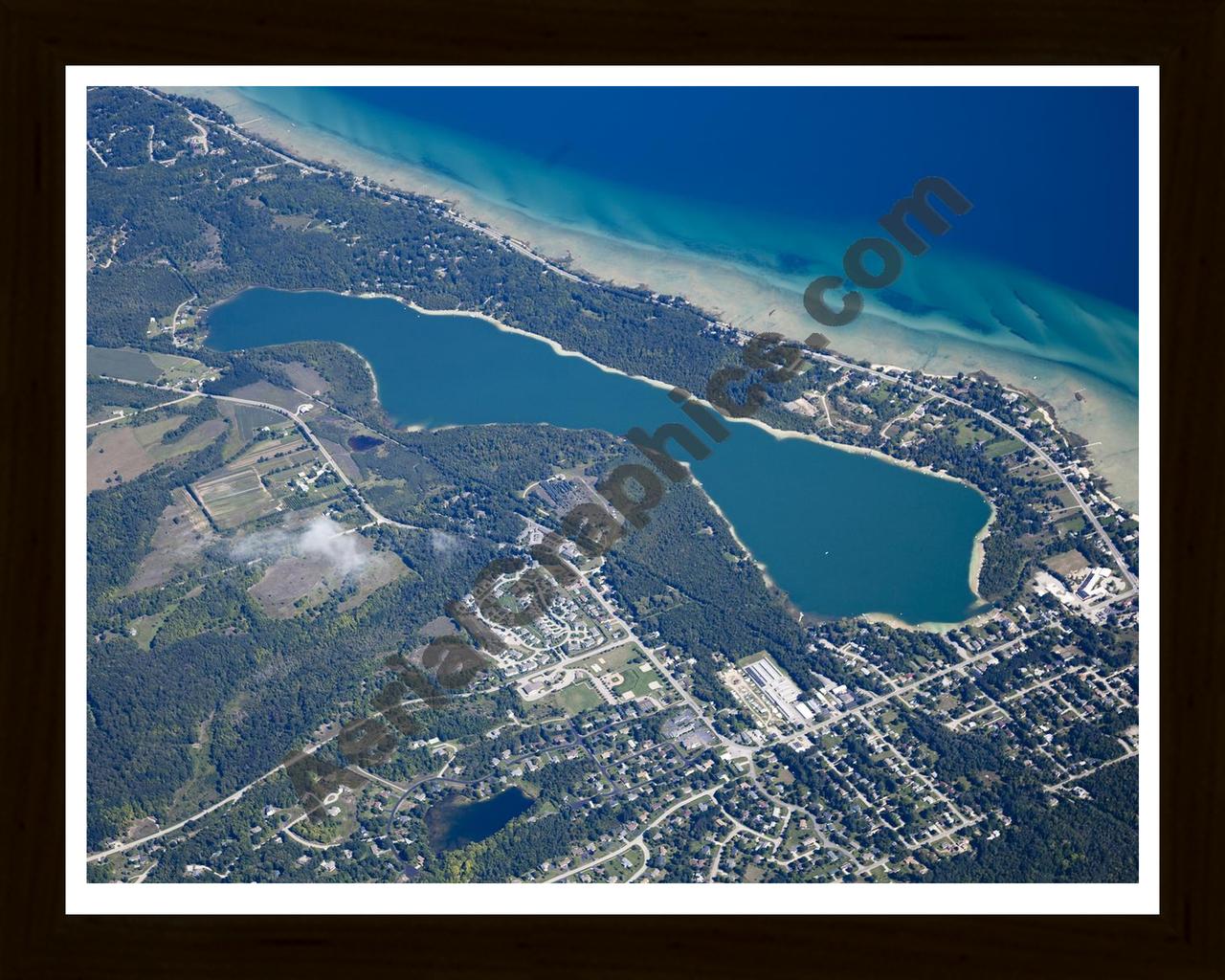 Aerial image of [5599] Cedar Lake in Leelanau, MI with Black Wood frame