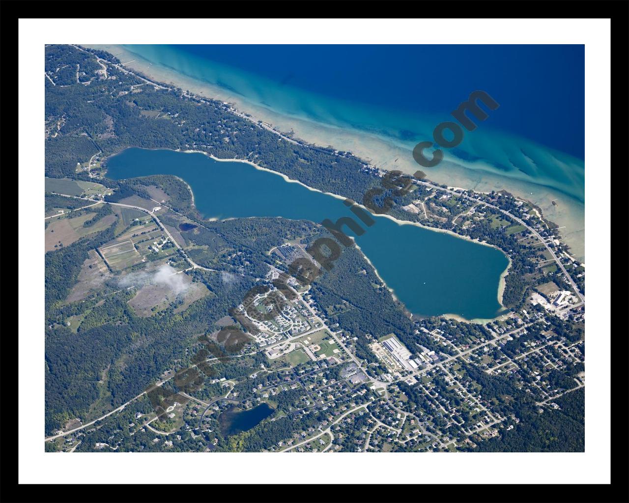 Aerial image of [5599] Cedar Lake in Leelanau, MI with Black Metal frame