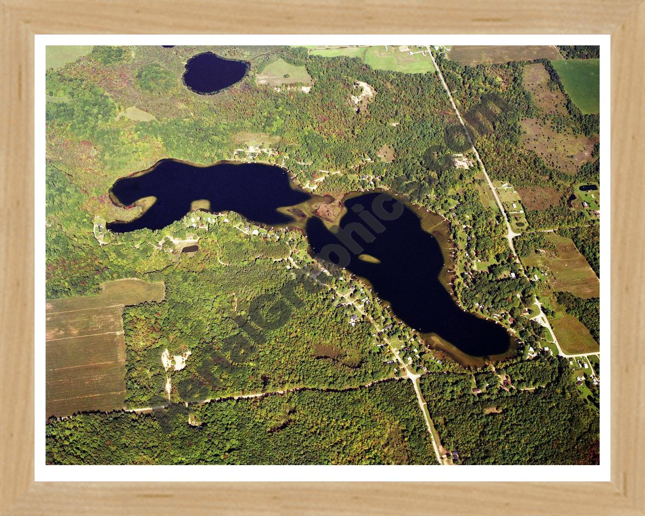 Aerial image of [559] Montcalm Lake in Montcalm, MI with Natural Wood frame