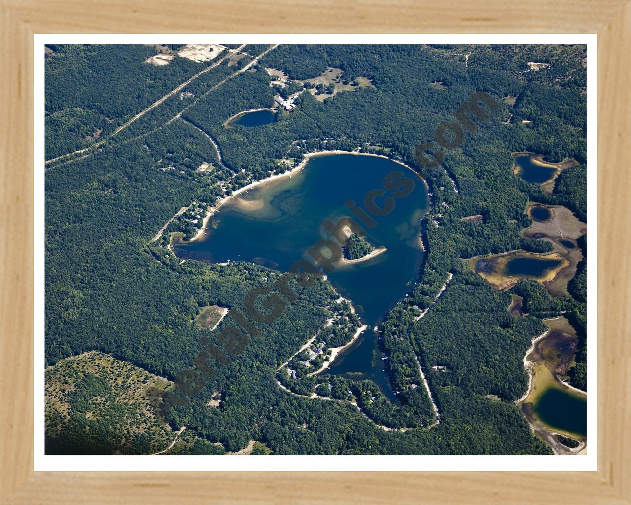 Aerial image of [5601] Island Lake in Grand Traverse, MI with Natural Wood frame