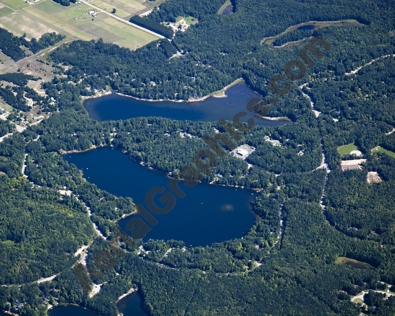 Aerial image of [5602] High Lake & Tibbets Lake in Grand Traverse, MI with Canvas Wrap frame