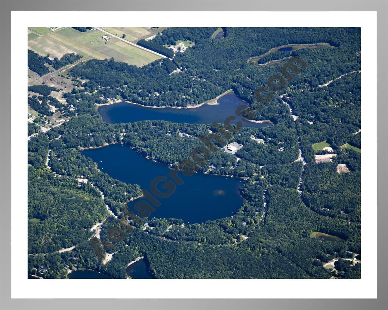 Aerial image of [5602] High Lake & Tibbets Lake in Grand Traverse, MI with Silver Metal frame