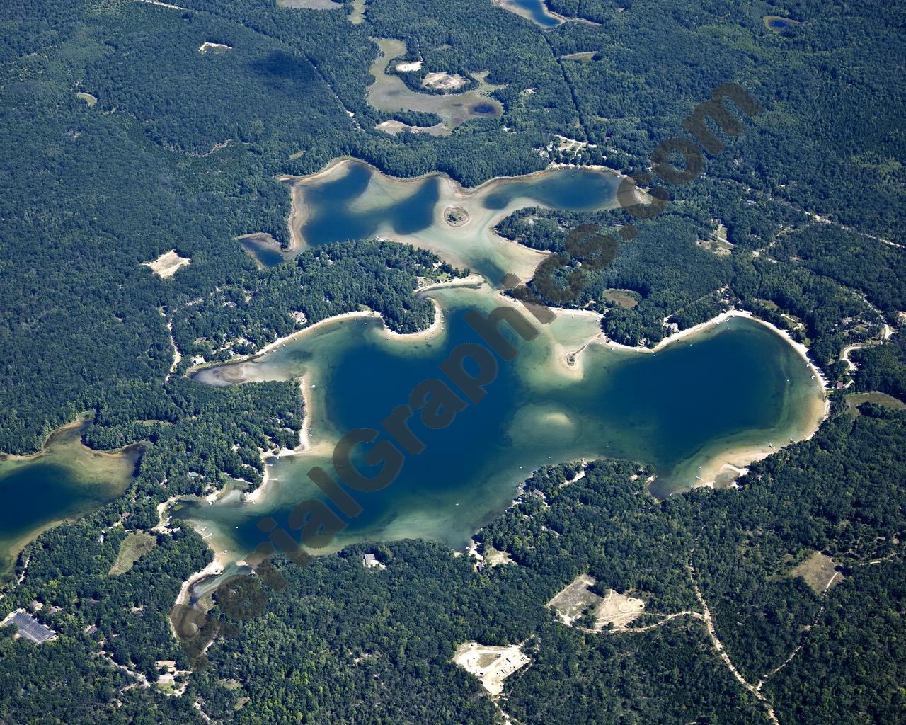 Aerial image of [5606] Rennie Lake in Grand Traverse, MI with Canvas Wrap frame