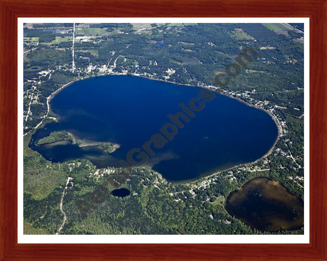 Aerial image of [5607] Fife Lake in Grand Traverse, MI with Cherry Wood frame