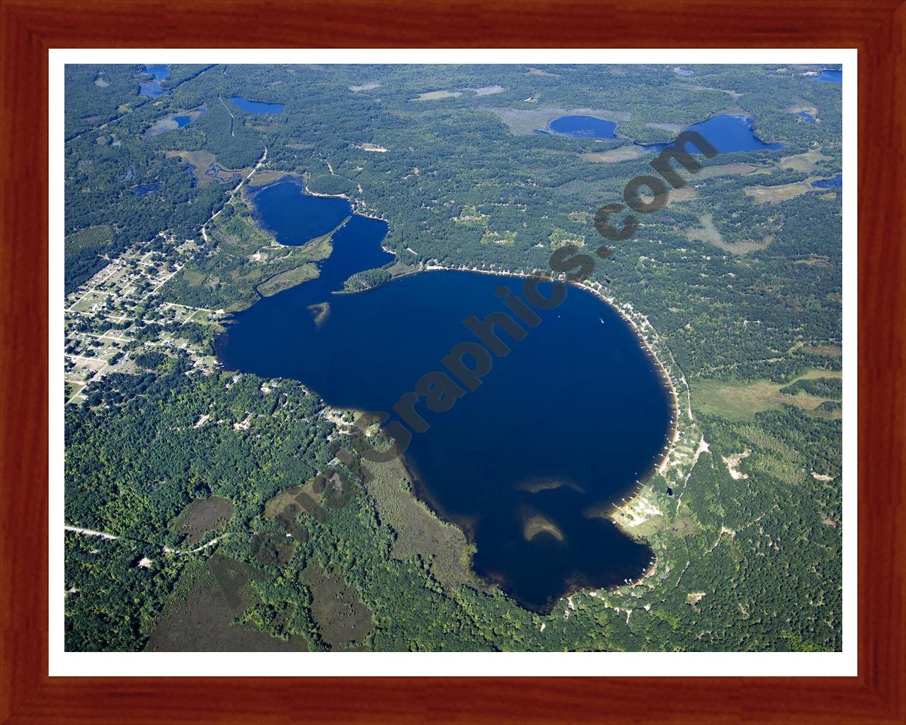 Aerial image of [5608] Crooked Lake in Missaukee, MI with Cherry Wood frame