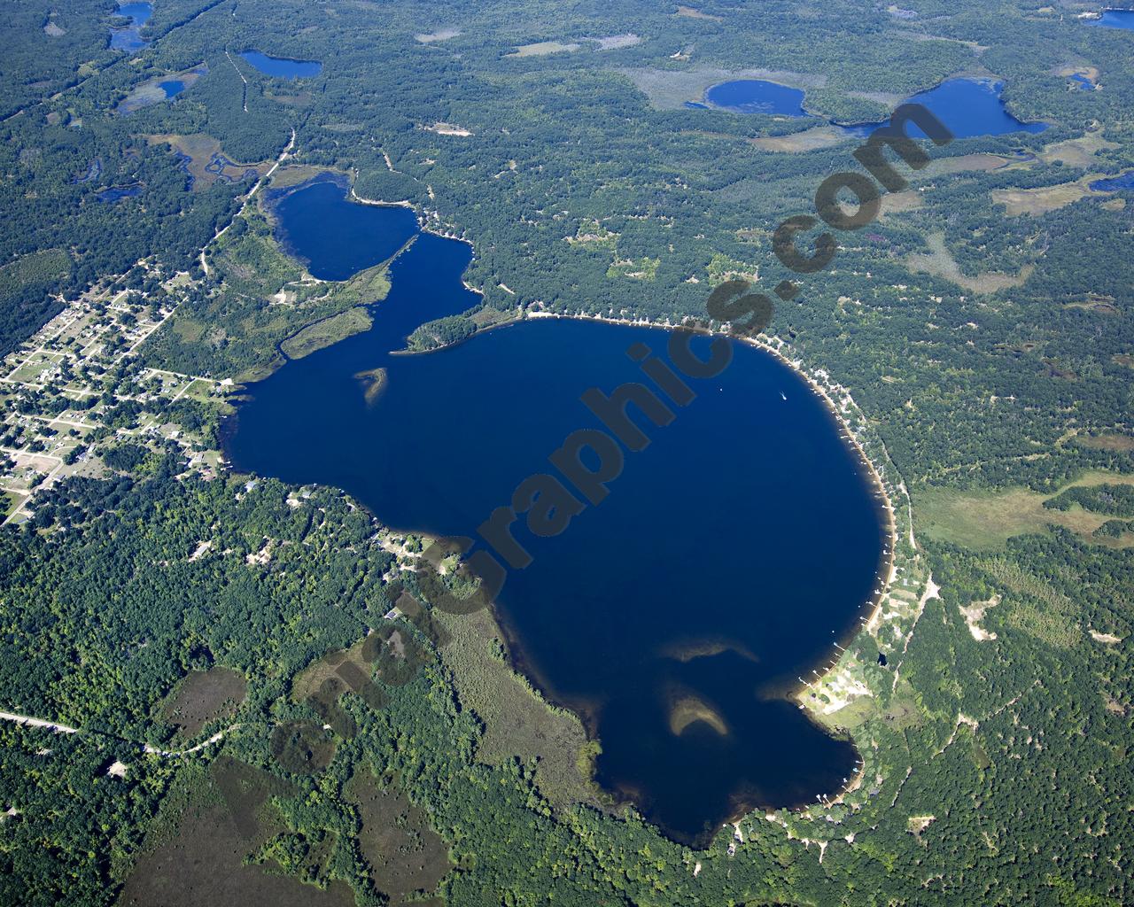 Aerial image of [5608] Crooked Lake in Missaukee, MI with Canvas Wrap frame