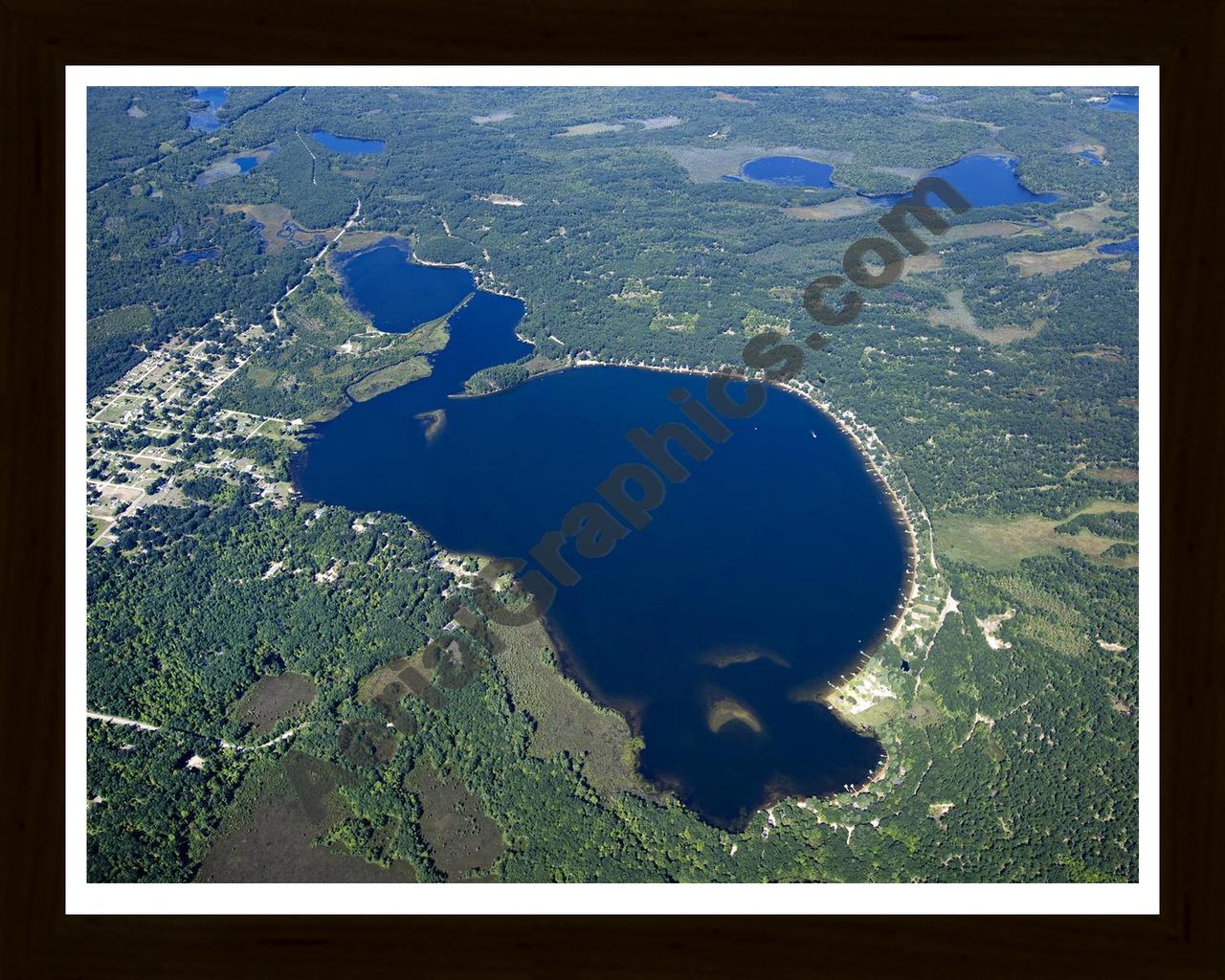 Aerial image of [5608] Crooked Lake in Missaukee, MI with Black Wood frame