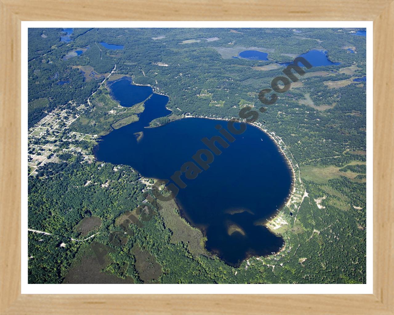 Aerial image of [5608] Crooked Lake in Missaukee, MI with Natural Wood frame